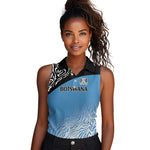 Botswana Cricket Custom Women Sleeveless Polo Shirt Baggy Blues African Zebra Skins Pattern - African Pride