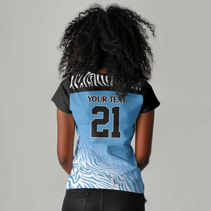 Botswana Cricket Custom Women V-Neck T-Shirt Baggy Blues African Zebra Skins Pattern - African Pride