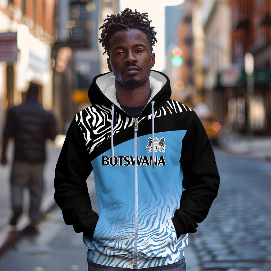 Botswana Cricket Custom Zip Hoodie Baggy Blues African Zebra Skins Pattern - African Pride