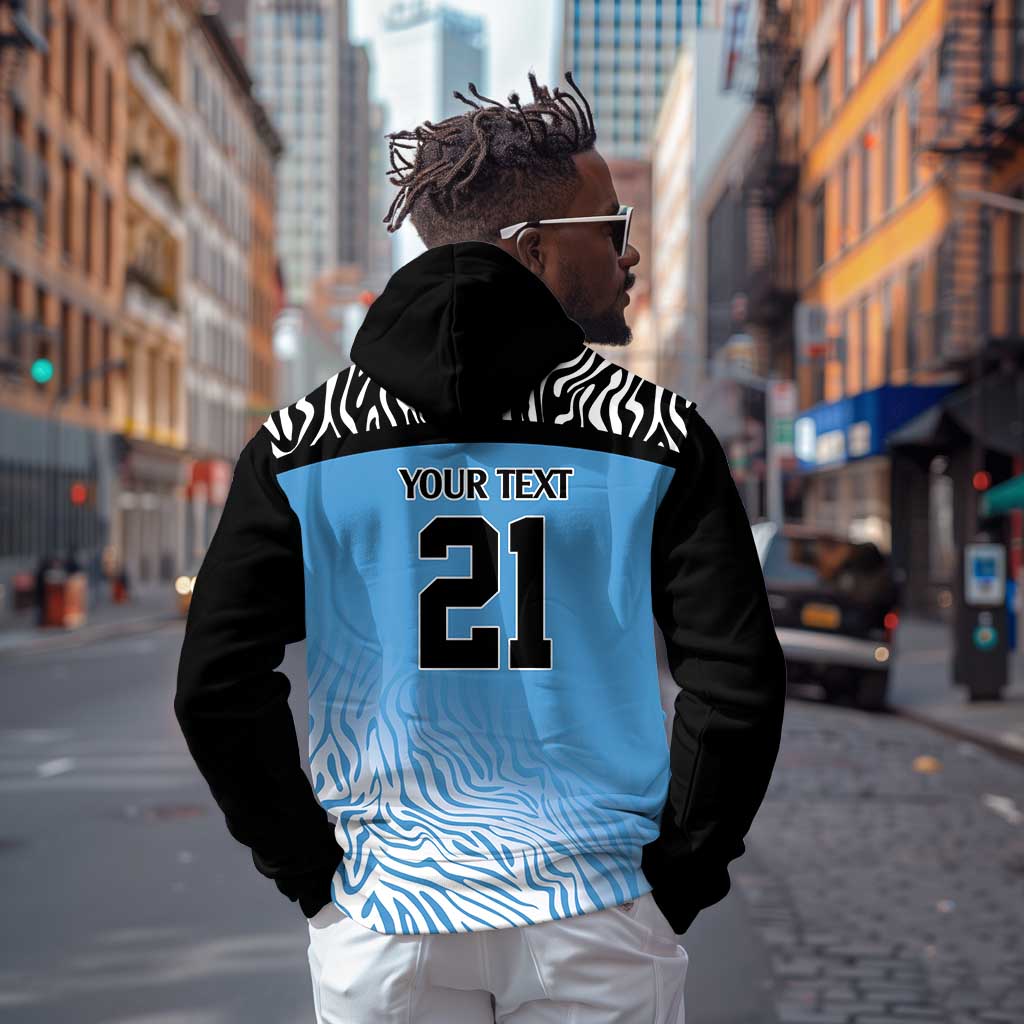 Botswana Cricket Custom Zip Hoodie Baggy Blues African Zebra Skins Pattern - African Pride