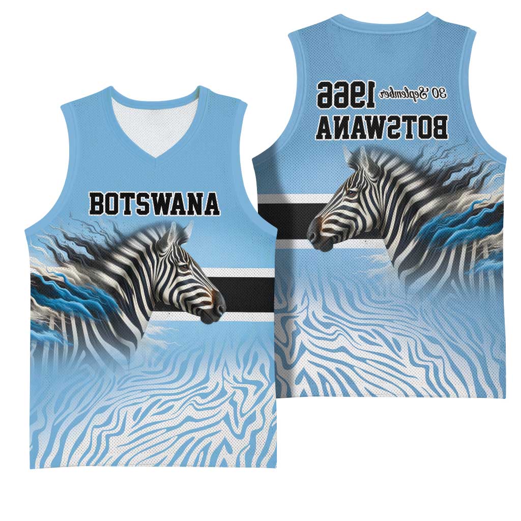 Botswana Independence Day 1966 Basketball Jersey Tribal African Zebra Skins Pattern - African Pride