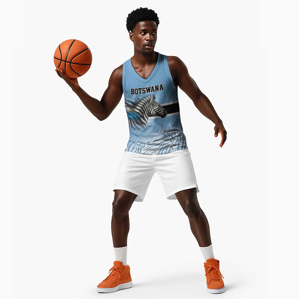 Botswana Independence Day 1966 Basketball Jersey Tribal African Zebra Skins Pattern - African Pride