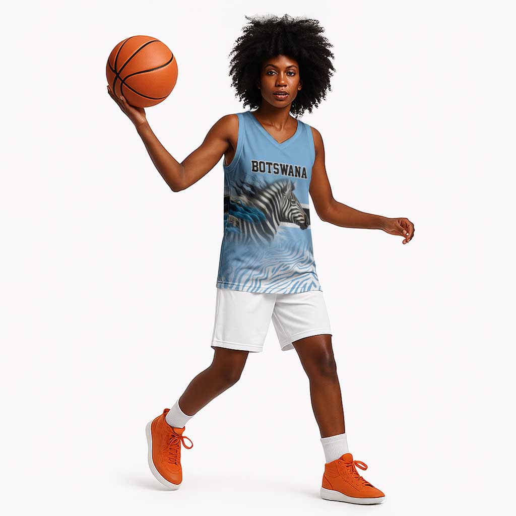 Botswana Independence Day 1966 Basketball Jersey Tribal African Zebra Skins Pattern - African Pride