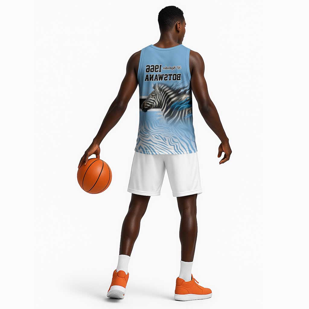 Botswana Independence Day 1966 Basketball Jersey Tribal African Zebra Skins Pattern - African Pride