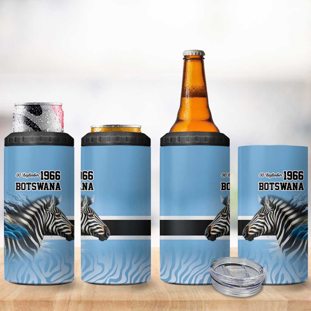Botswana Independence Day 1966 4 in 1 Can Cooler Tumbler Tribal African Zebra Skins Pattern - African Pride