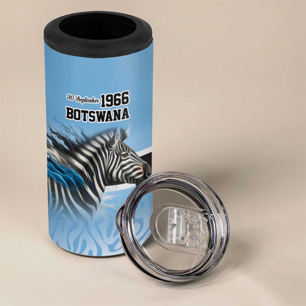Botswana Independence Day 1966 4 in 1 Can Cooler Tumbler Tribal African Zebra Skins Pattern - African Pride