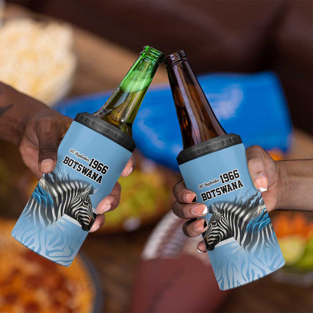 Botswana Independence Day 1966 4 in 1 Can Cooler Tumbler Tribal African Zebra Skins Pattern - African Pride