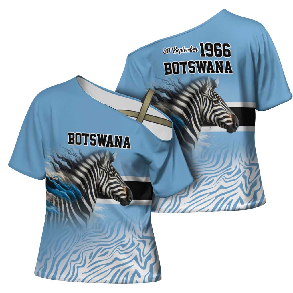 Botswana Independence Day 1966 Cross Shoulder Shirt Tribal African Zebra Skins Pattern