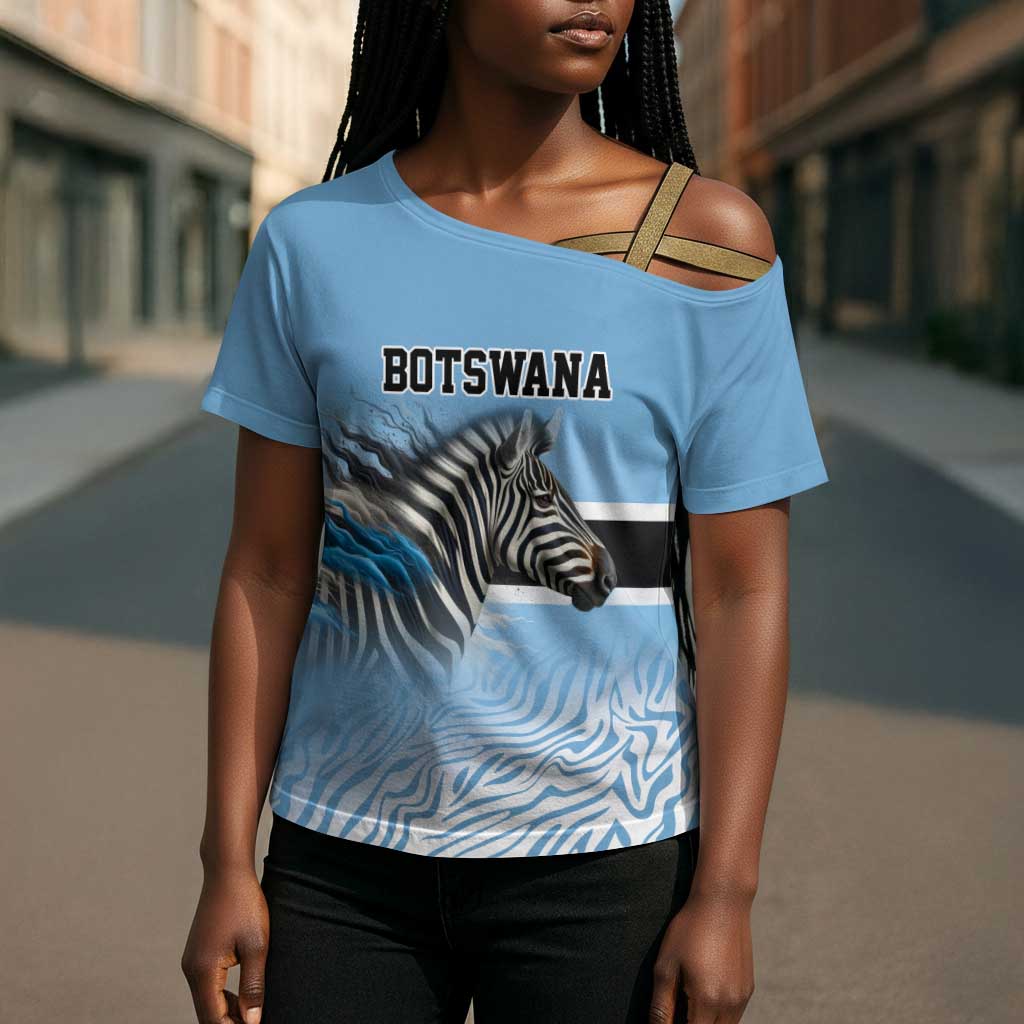 Botswana Independence Day 1966 Cross Shoulder Shirt Tribal African Zebra Skins Pattern