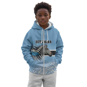 Botswana Independence Day 1966 Kid Hoodie Tribal African Zebra Skins Pattern - African Pride