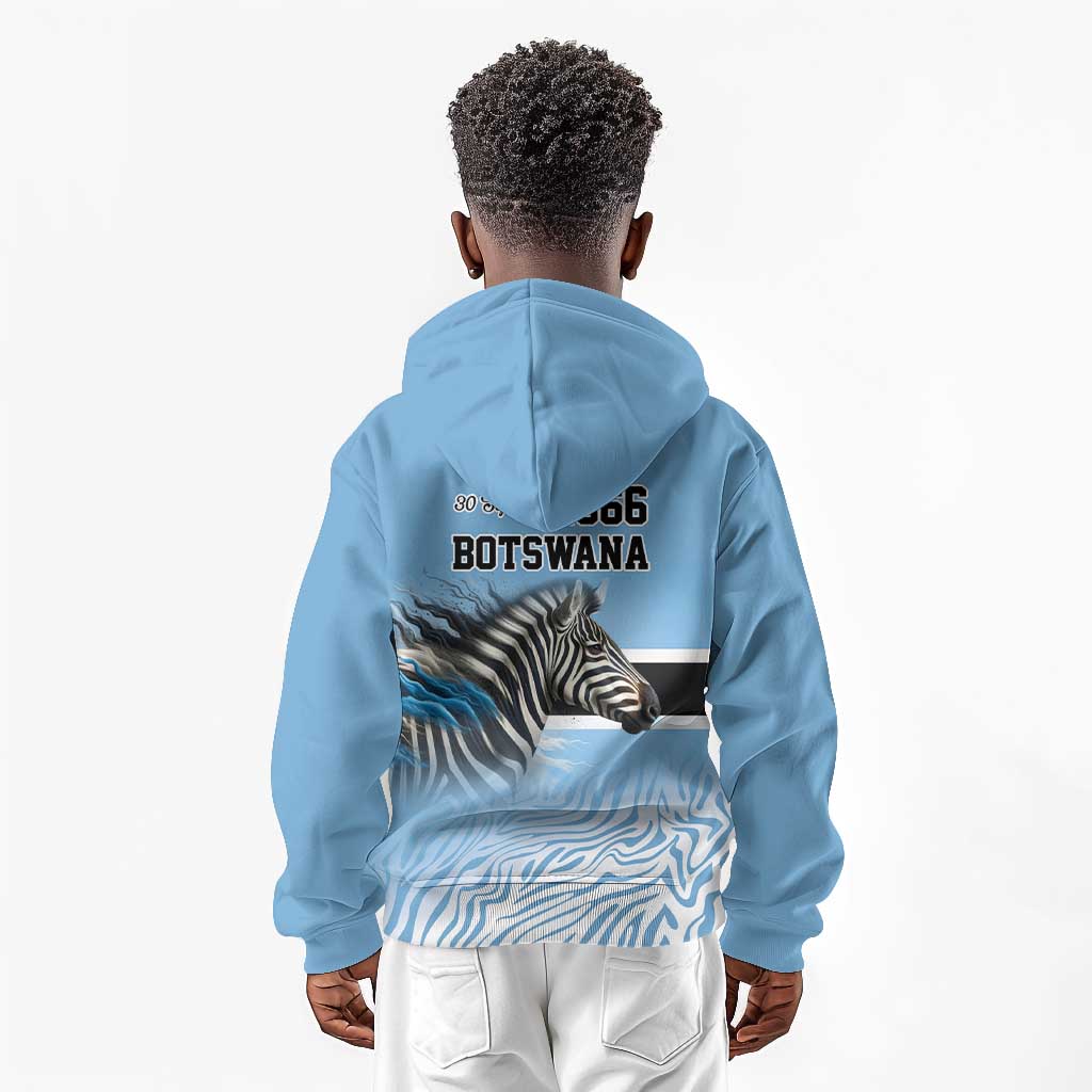 Botswana Independence Day 1966 Kid Hoodie Tribal African Zebra Skins Pattern - African Pride