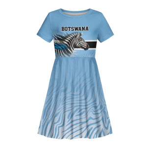 Botswana Independence Day 1966 Kid Short Sleeve Dress Tribal African Zebra Skins Pattern - African Pride