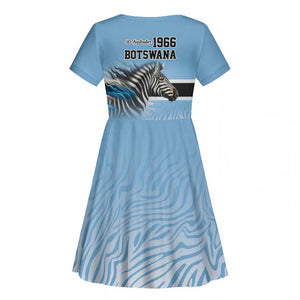 Botswana Independence Day 1966 Kid Short Sleeve Dress Tribal African Zebra Skins Pattern - African Pride