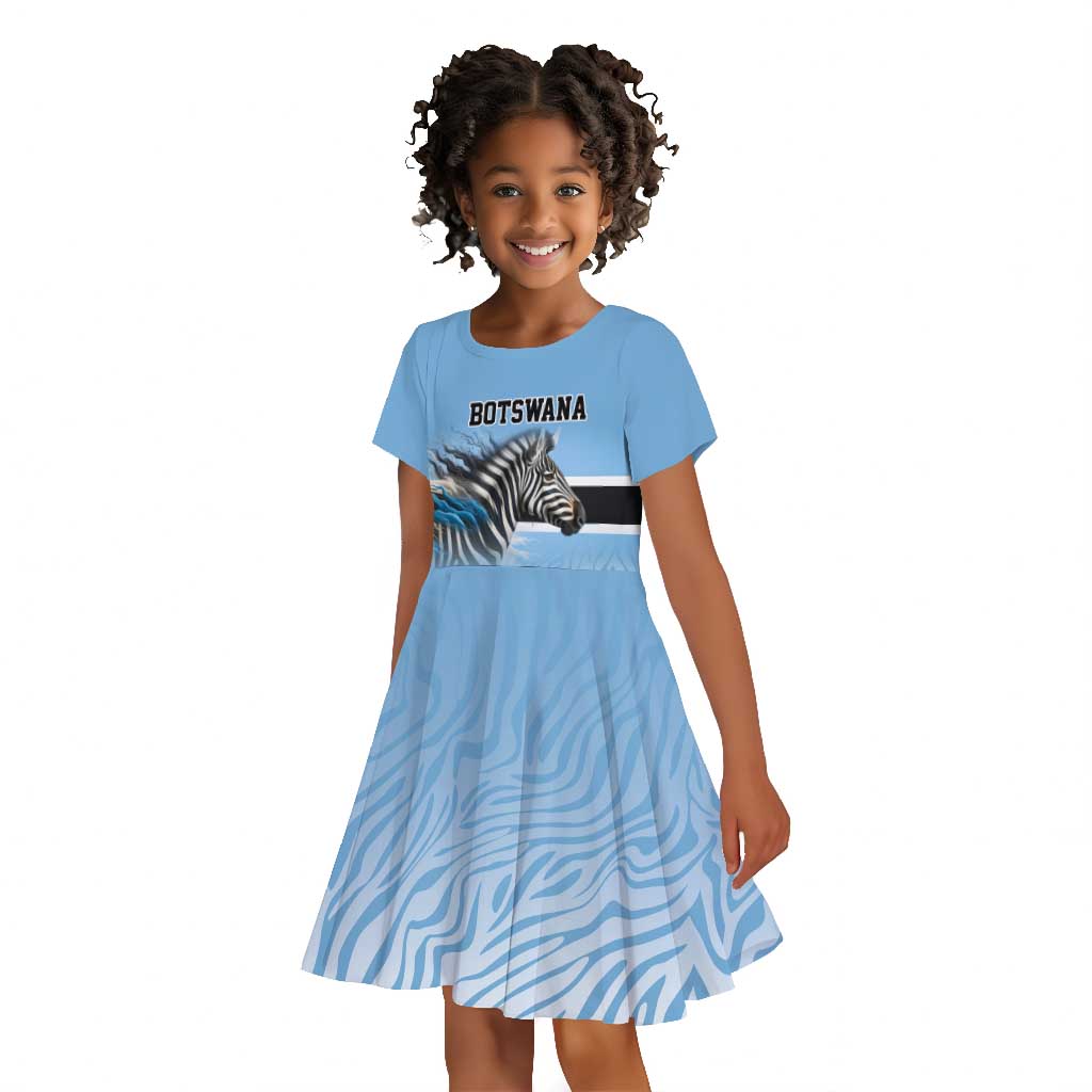 Botswana Independence Day 1966 Kid Short Sleeve Dress Tribal African Zebra Skins Pattern - African Pride