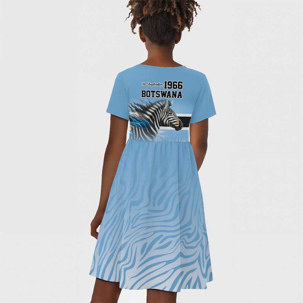 Botswana Independence Day 1966 Kid Short Sleeve Dress Tribal African Zebra Skins Pattern - African Pride