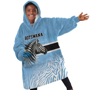Botswana Independence Day 1966 Kid Wearable Blanket Hoodie Tribal African Zebra Skins Pattern - African Pride