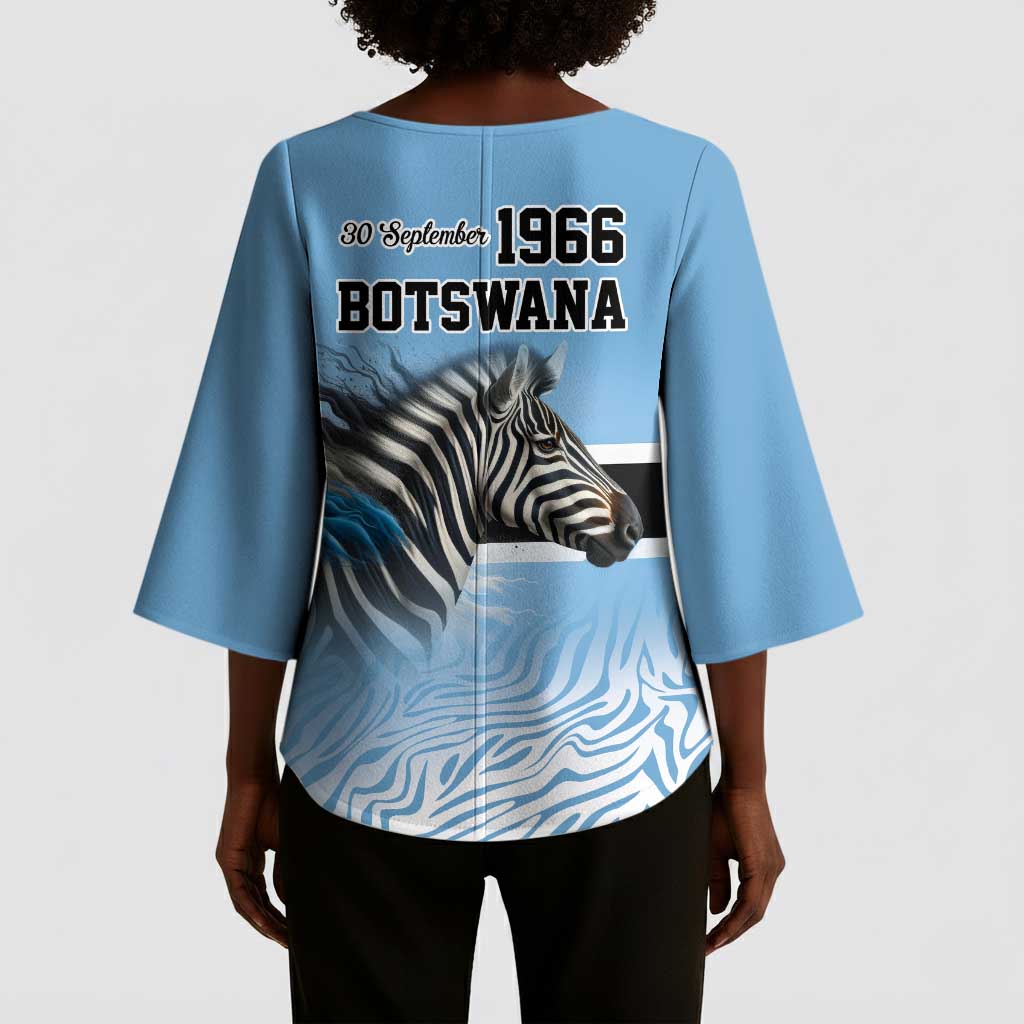 Botswana Independence Day 1966 Kimono Sleeve Blouse Tribal African Zebra Skins Pattern