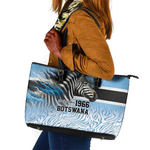Botswana Independence Day 1966 Leather Tote Bag Tribal African Zebra Skins Pattern - African Pride