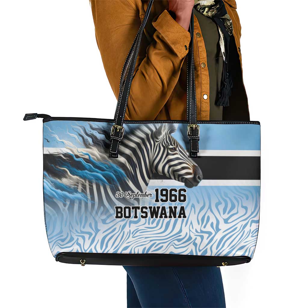 Botswana Independence Day 1966 Leather Tote Bag Tribal African Zebra Skins Pattern - African Pride