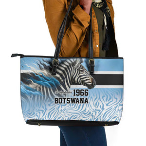 Botswana Independence Day 1966 Leather Tote Bag Tribal African Zebra Skins Pattern - African Pride