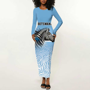 Botswana Independence Day 1966 Long Sleeve Bodycon Dress Tribal African Zebra Skins Pattern - African Pride
