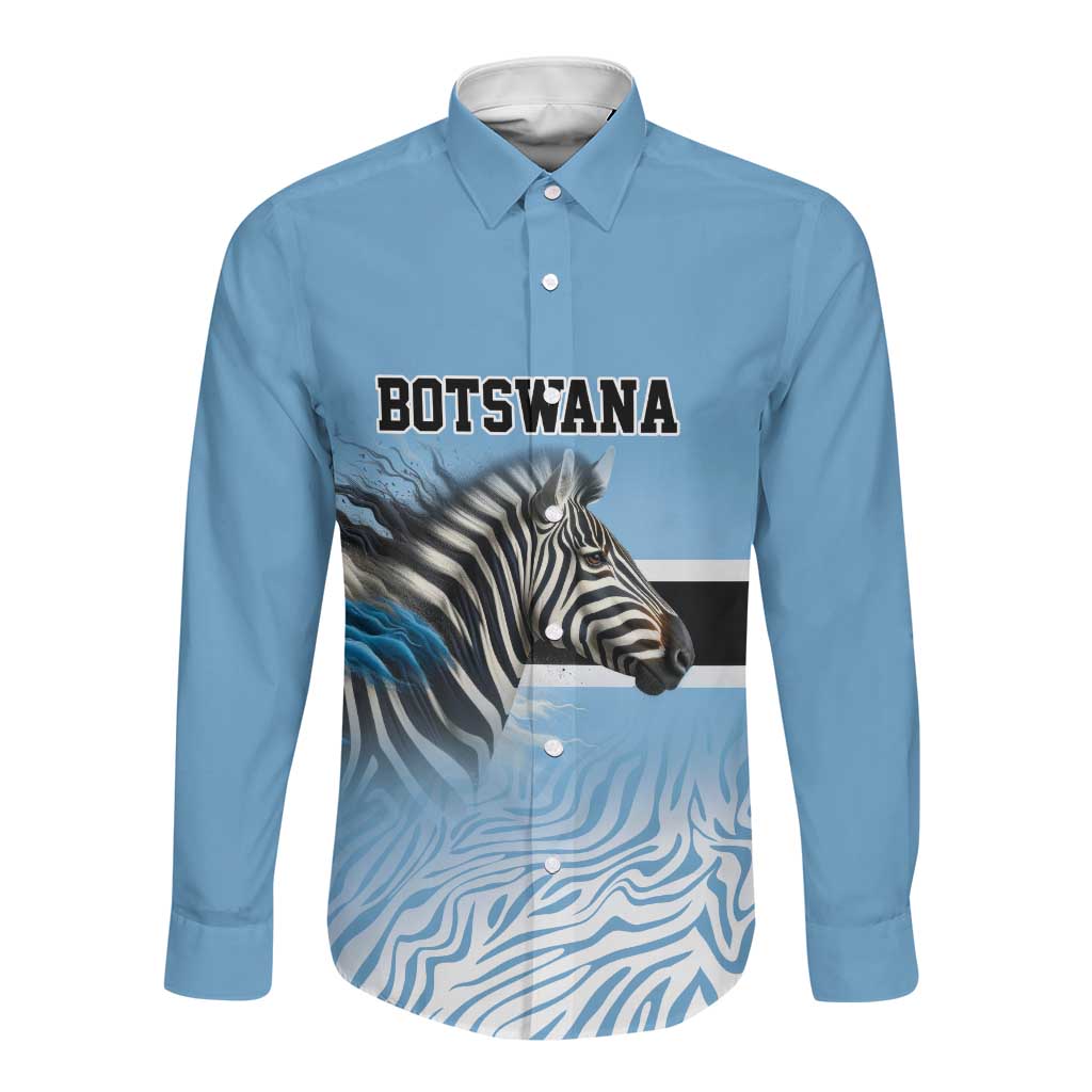 Botswana Independence Day 1966 Long Sleeve Button Shirt Tribal African Zebra Skins Pattern - African Pride