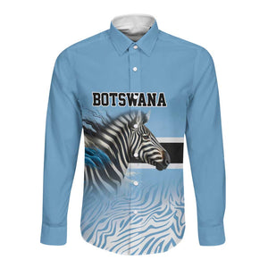 Botswana Independence Day 1966 Long Sleeve Button Shirt Tribal African Zebra Skins Pattern - African Pride