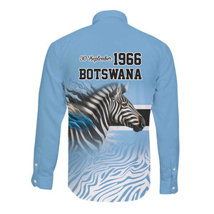 Botswana Independence Day 1966 Long Sleeve Button Shirt Tribal African Zebra Skins Pattern - African Pride