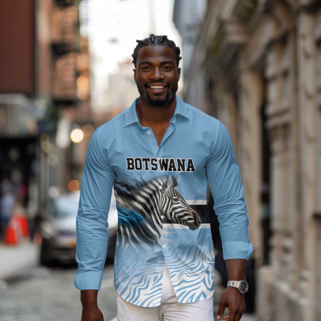 Botswana Independence Day 1966 Long Sleeve Button Shirt Tribal African Zebra Skins Pattern - African Pride