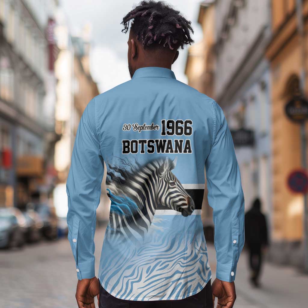 Botswana Independence Day 1966 Long Sleeve Button Shirt Tribal African Zebra Skins Pattern - African Pride