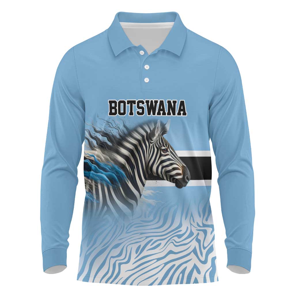 Botswana Independence Day 1966 Long Sleeve Polo Shirt Tribal African Zebra Skins Pattern - African Pride