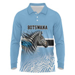 Botswana Independence Day 1966 Long Sleeve Polo Shirt Tribal African Zebra Skins Pattern - African Pride