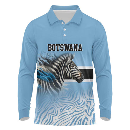 Botswana Independence Day 1966 Long Sleeve Polo Shirt Tribal African Zebra Skins Pattern - African Pride