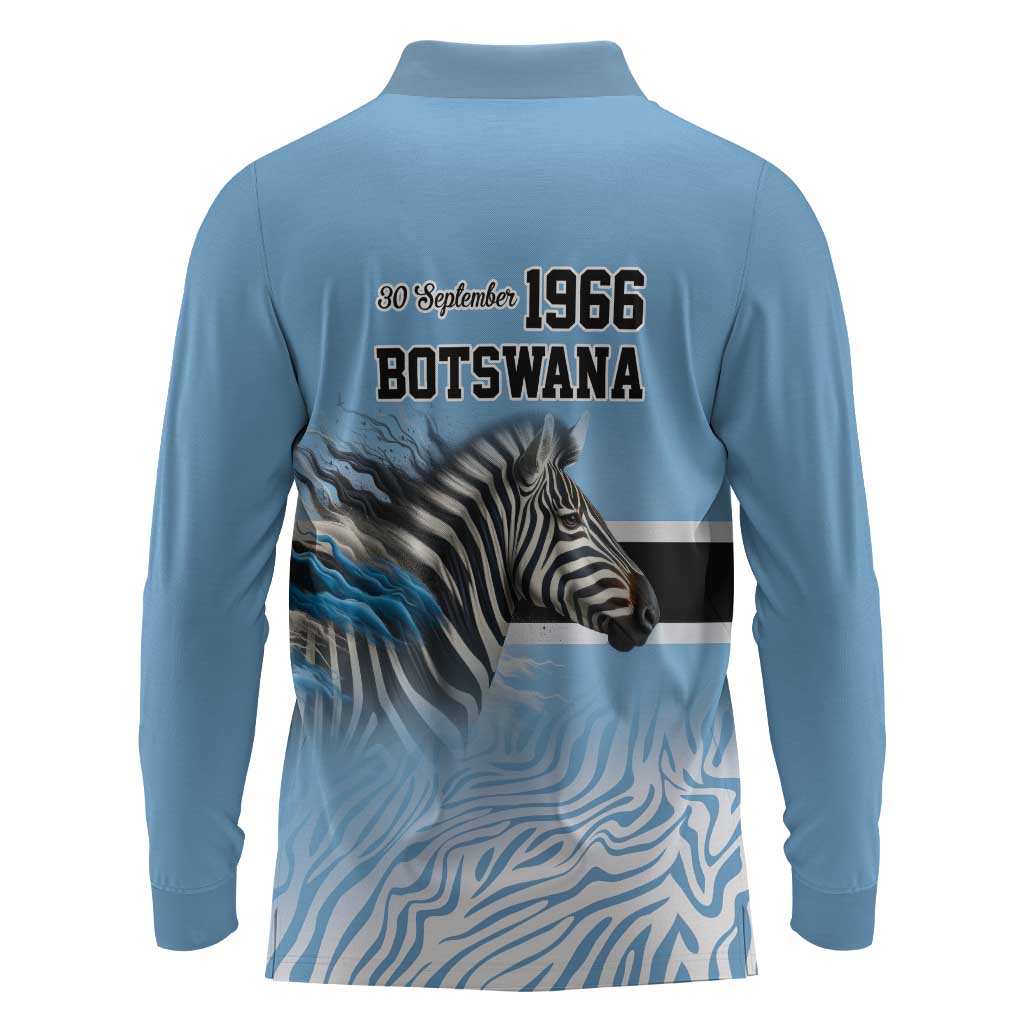 Botswana Independence Day 1966 Long Sleeve Polo Shirt Tribal African Zebra Skins Pattern - African Pride