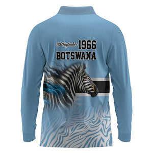 Botswana Independence Day 1966 Long Sleeve Polo Shirt Tribal African Zebra Skins Pattern - African Pride