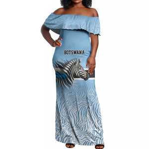 Botswana Independence Day 1966 Off Shoulder Maxi Dress Tribal African Zebra Skins Pattern - African Pride
