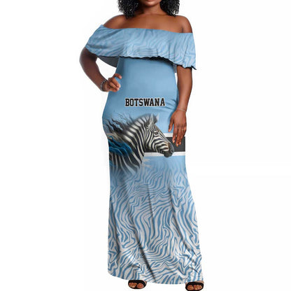 Botswana Independence Day 1966 Off Shoulder Maxi Dress Tribal African Zebra Skins Pattern - African Pride