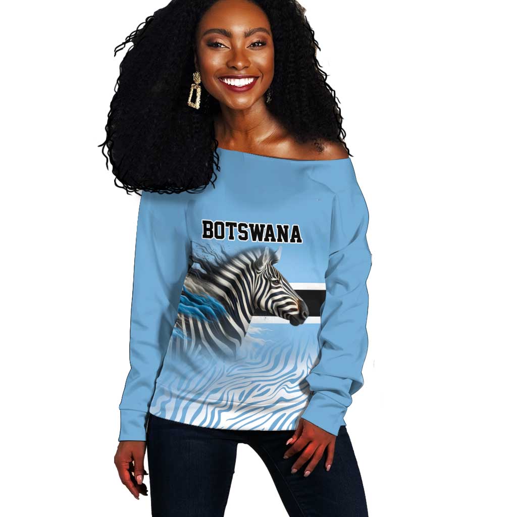 Botswana Independence Day 1966 Off Shoulder Sweater Tribal African Zebra Skins Pattern - African Pride