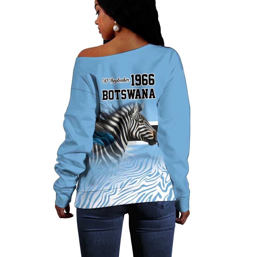 Botswana Independence Day 1966 Off Shoulder Sweater Tribal African Zebra Skins Pattern - African Pride