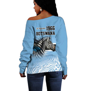 Botswana Independence Day 1966 Off Shoulder Sweater Tribal African Zebra Skins Pattern - African Pride
