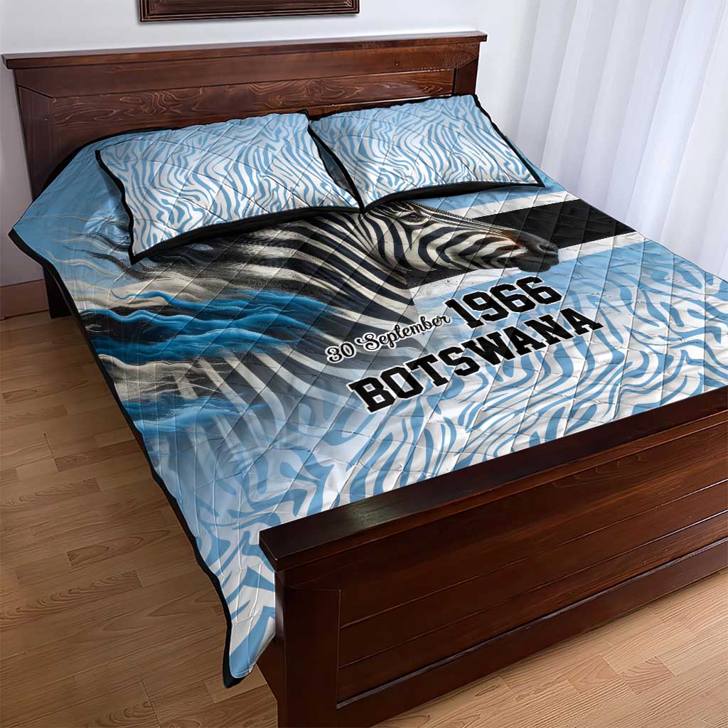 Botswana Independence Day 1966 Quilt Bed Set Tribal African Zebra Skins Pattern - African Pride