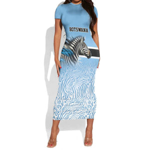 Botswana Independence Day 1966 Short Sleeve Bodycon Dress Tribal African Zebra Skins Pattern - African Pride