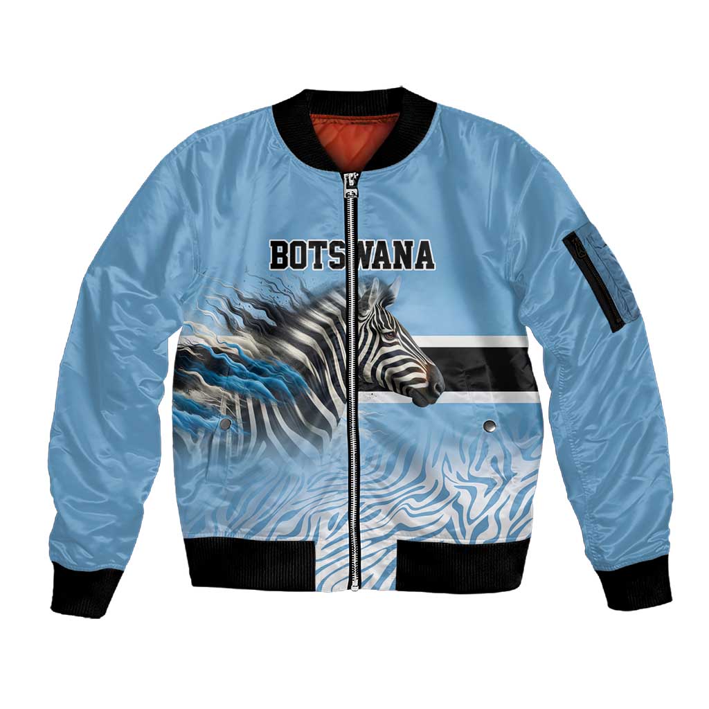 Botswana Independence Day 1966 Sleeve Zip Bomber Jacket Tribal African Zebra Skins Pattern - African Pride