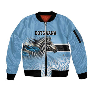 Botswana Independence Day 1966 Sleeve Zip Bomber Jacket Tribal African Zebra Skins Pattern - African Pride