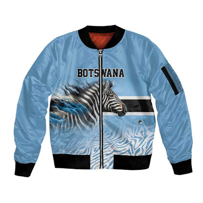 Botswana Independence Day 1966 Sleeve Zip Bomber Jacket Tribal African Zebra Skins Pattern - African Pride