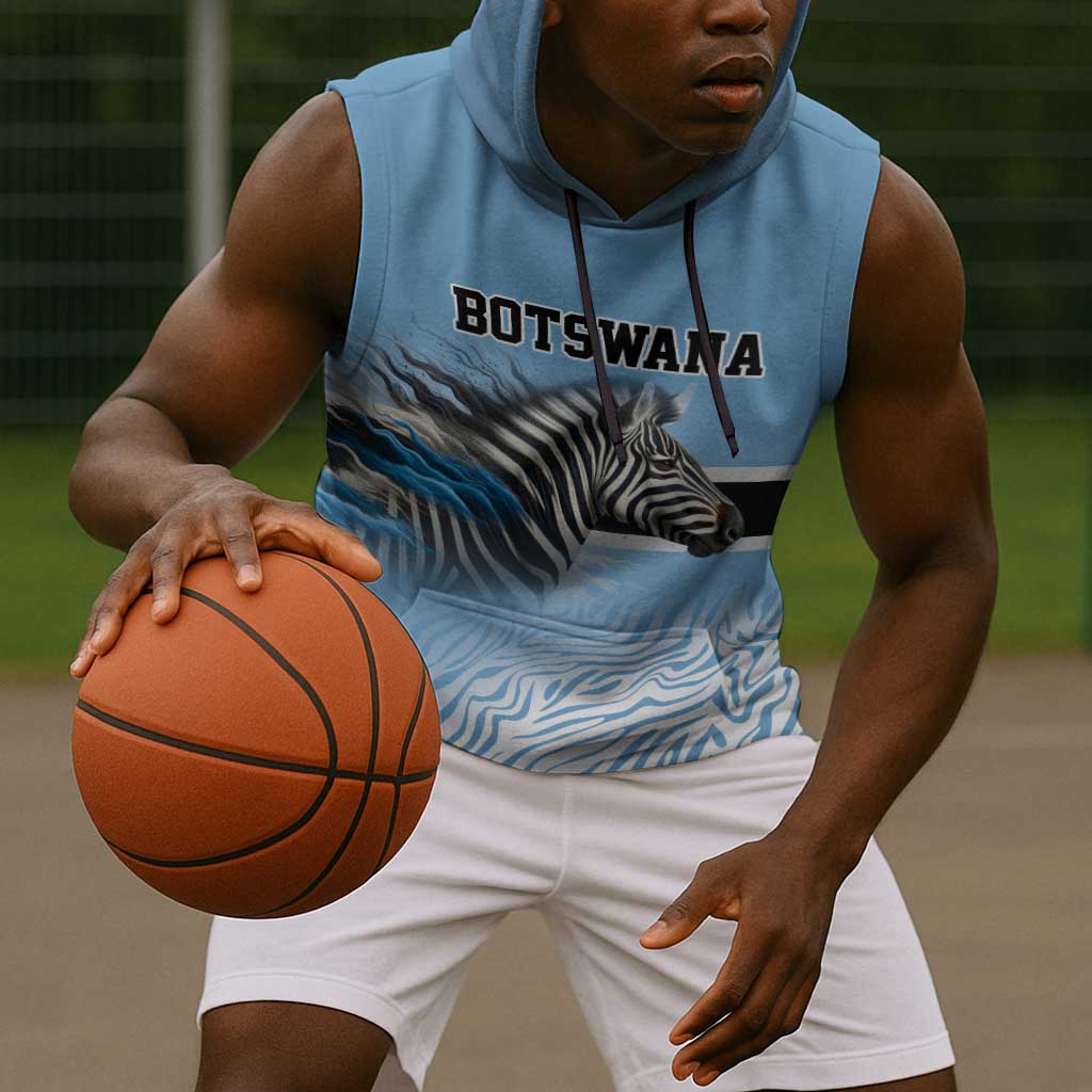 Botswana Independence Day 1966 Sleeveless Hoodie Tribal African Zebra Skins Pattern - African Pride