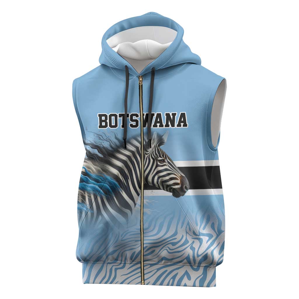 Botswana Independence Day 1966 Sleeveless Zip Hoodie Tribal African Zebra Skins Pattern - African Pride