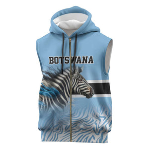 Botswana Independence Day 1966 Sleeveless Zip Hoodie Tribal African Zebra Skins Pattern - African Pride