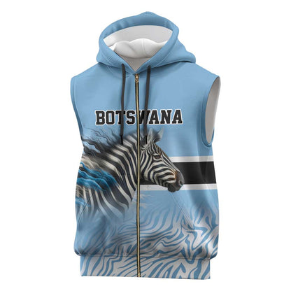 Botswana Independence Day 1966 Sleeveless Zip Hoodie Tribal African Zebra Skins Pattern - African Pride