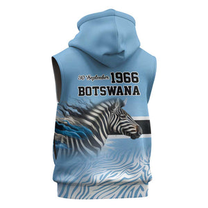 Botswana Independence Day 1966 Sleeveless Zip Hoodie Tribal African Zebra Skins Pattern - African Pride